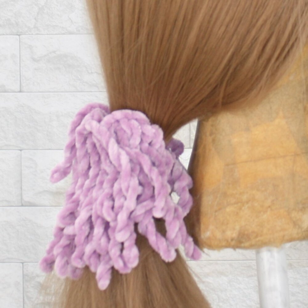 HAND CRAFTED Hair Scrunchie Crochet Chenille Velvet Spring Oversized Lilac